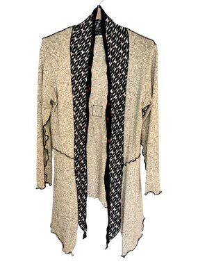 K.d. Spring Open-Front Lagenlook Cardigan In Marled Cream w/ Accent Trim Size L